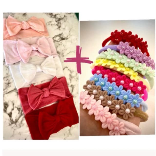 Kit exclusivo 13 faixinhas, 5 Turbantes em faixas grossas + 8 Faixinhas Floral Bebê recém nascido Infantil Menina