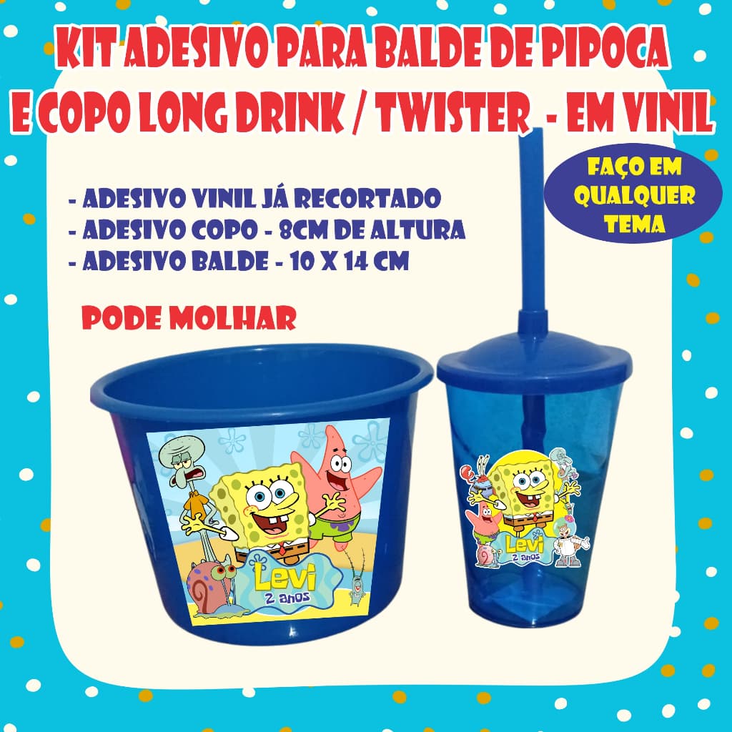 kit adesivo de vinil para balde de pipoca / praia e copo - (CINEMA) fazemos em todos os temas