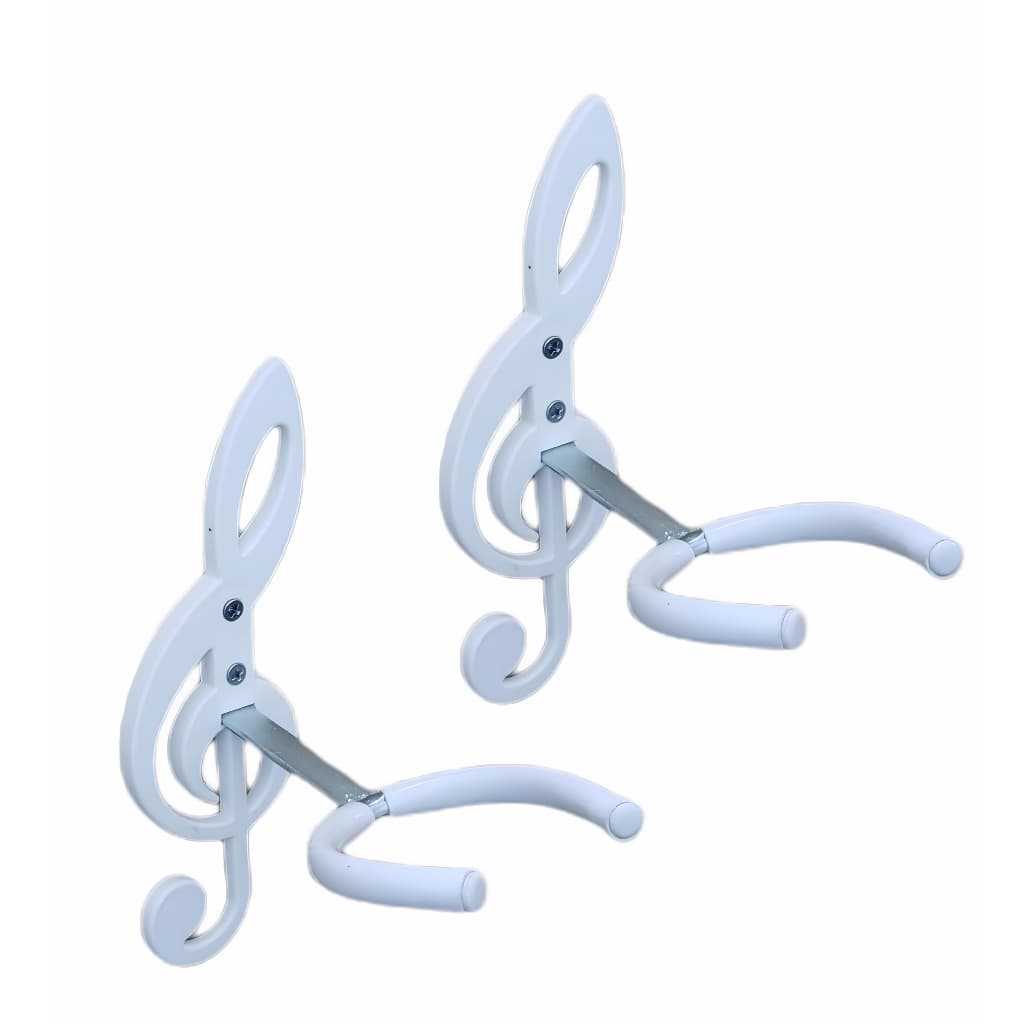 2 Suportes de Parede BRANCO para Violão, Guitarra, Ukulele, Baixo – Design Clave de Sol 𝄞