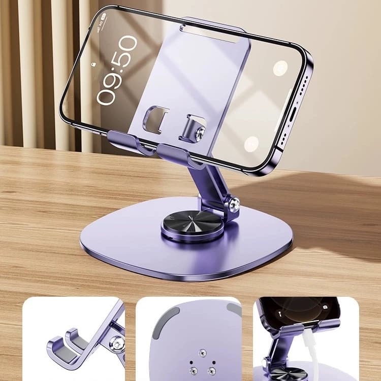 Suporte de Telefone e Tablet de Material Metálico - 360° Rotação, Dobrável e Versátil V8