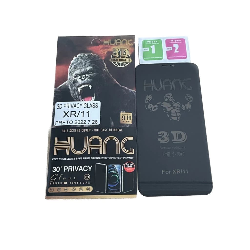 3 Películas Anti-Curioso 3D (iPhone 11\Xr) De Vidro + Kit De Limpeza Película de Privacidade