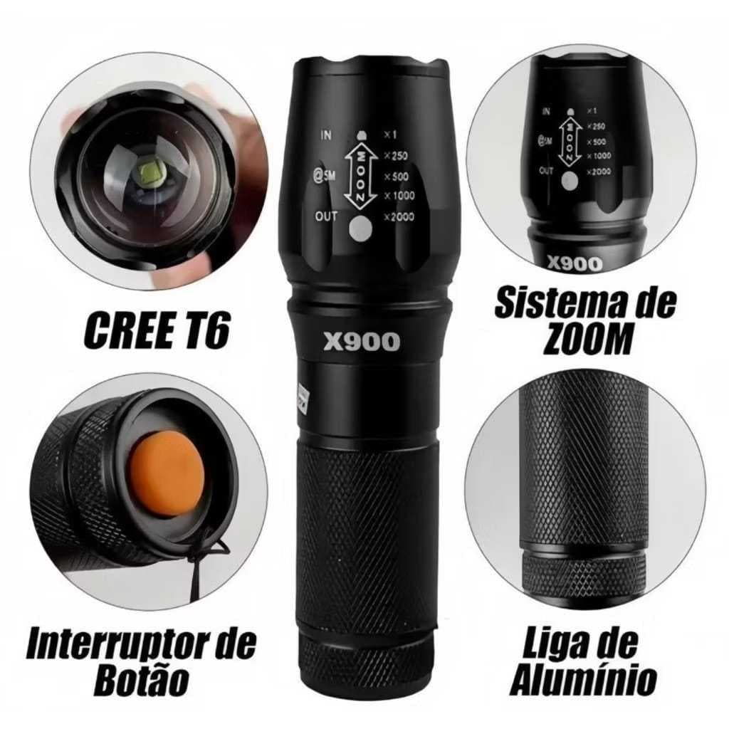 Lanterna Tática Com Zoom Militar X900 Profissional recarregavel