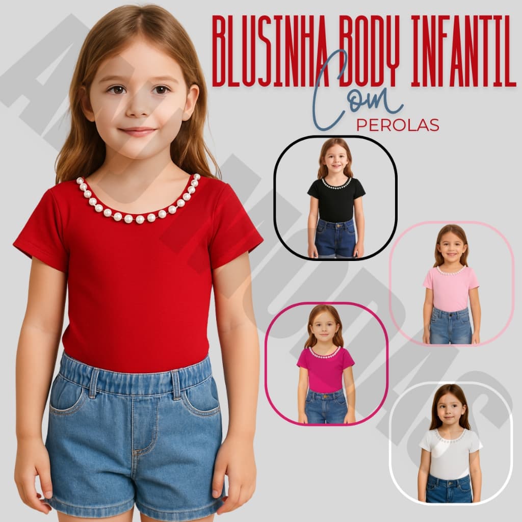 Body Bori Blusinha Infantil Menina Com Manguinha Perola Bale Escola bebe