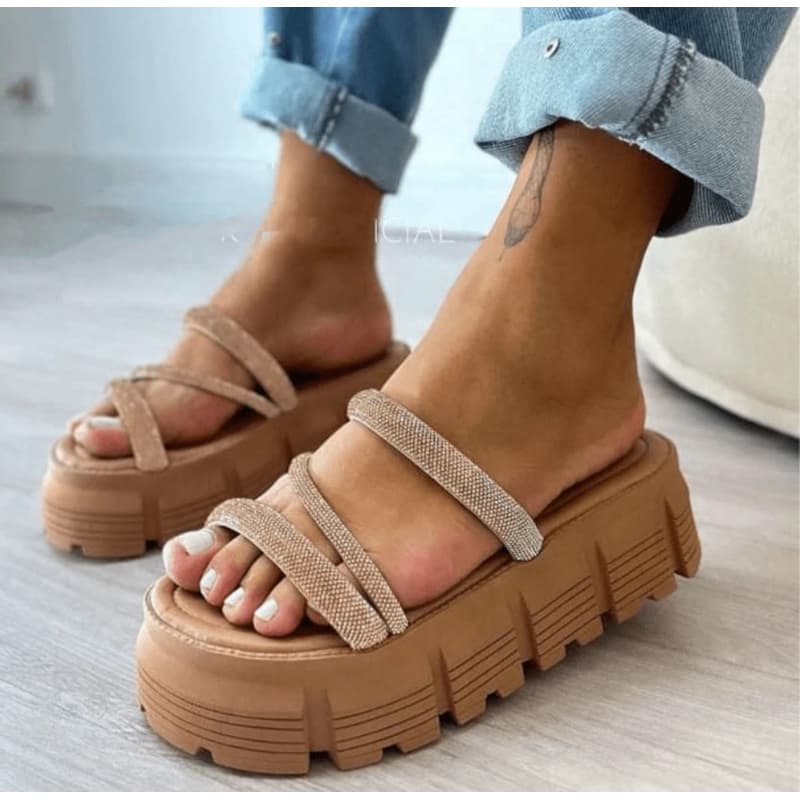 Sandalia Feminina Casual Papete Brilho Z