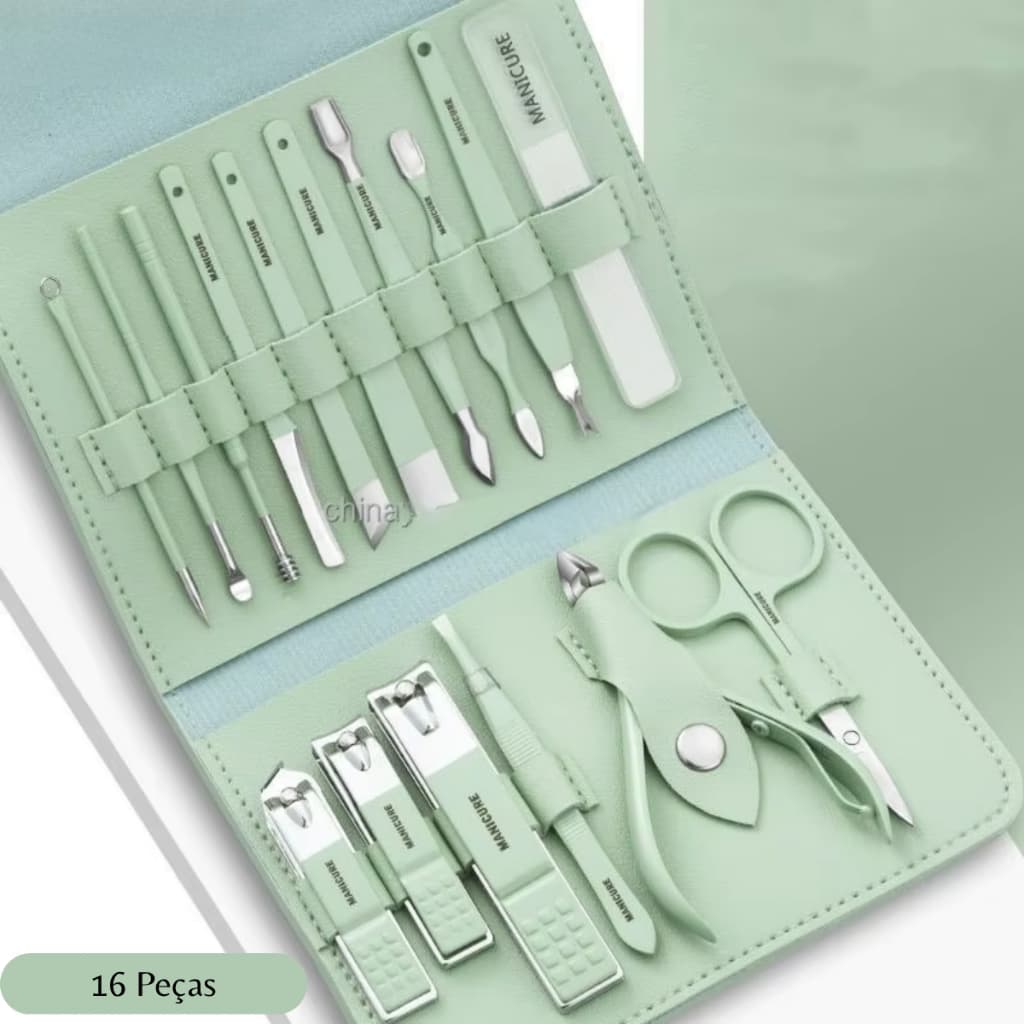 Kit Manicure Cortador Unha Pinça Desencravar Higenie 16 Peças Viagem Passeio Trabalho