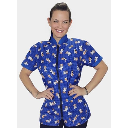Jaleco banho e tosa anti pelos Azul Royal Estampa Pet