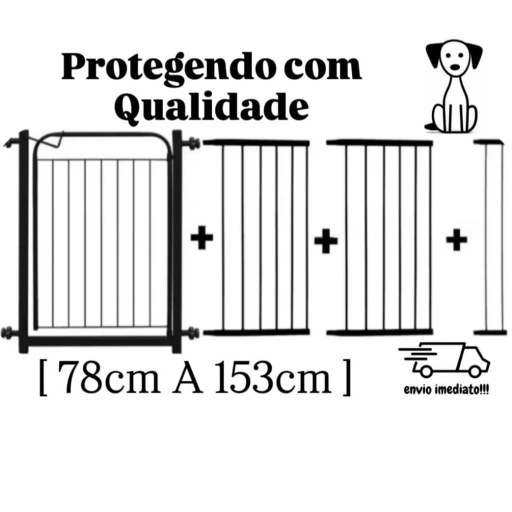 Portão Pet Para Cachorro Porta 78cm A 153cm Com 3 Extensores Portãozinho Reforçado