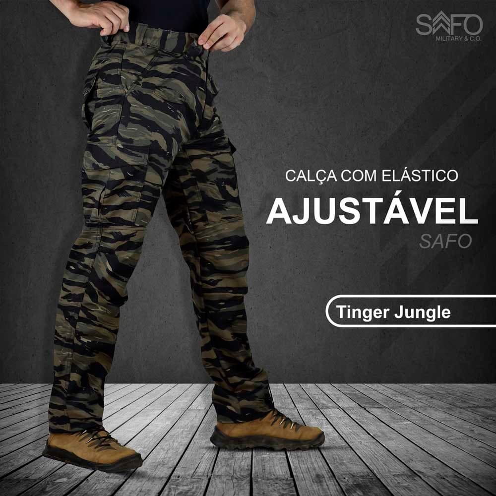 Calça Cargo Defender Safo Tiger Jungle Ripstop Camuflada 8 Bolsos Profissional Resistente UV50+