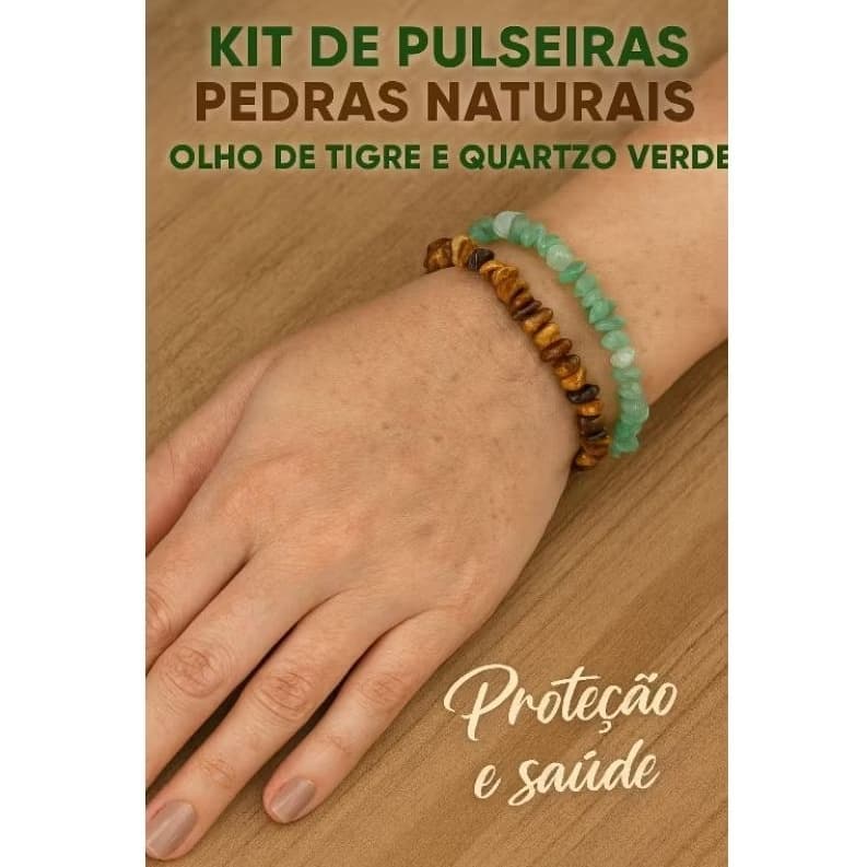 pulseiras kit uma olho de tigre e outra quartzo verde proteção e saúde