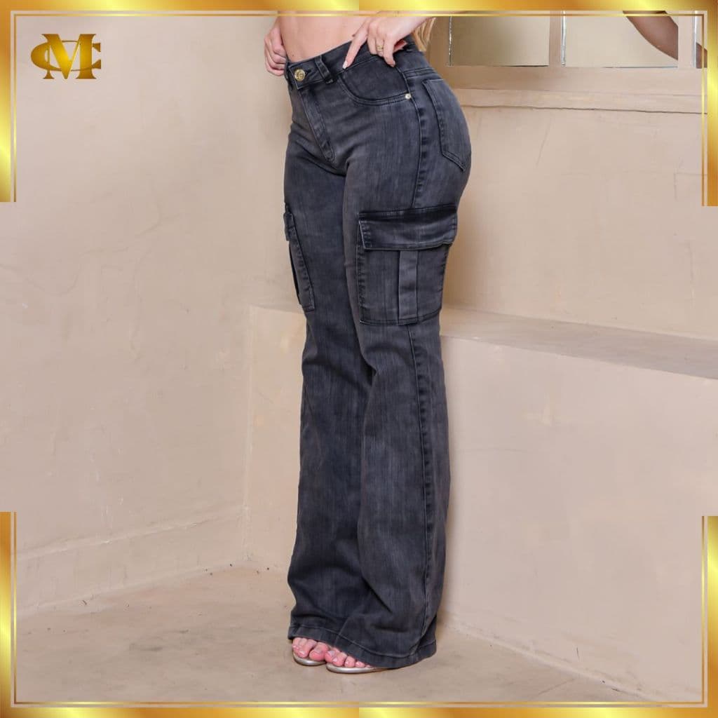 Calça Wide Leg Jeans Feminina Marmorizada Cintura Alta Com Lycra Premium 36 ao 54 PLUS