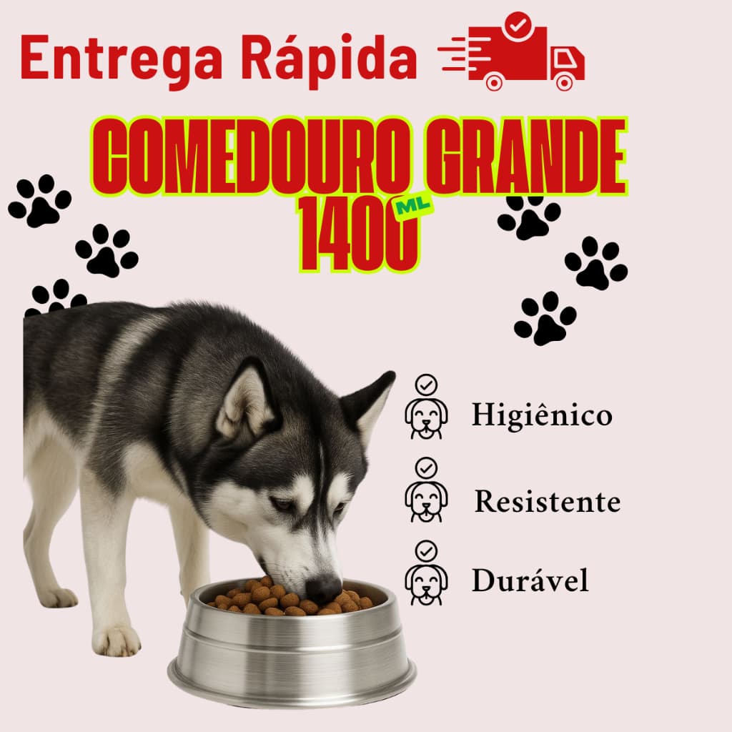 Tigela Ração Alumínio Comedouro Cachorro Grande 1400 ML Resistente Para Ração e Água