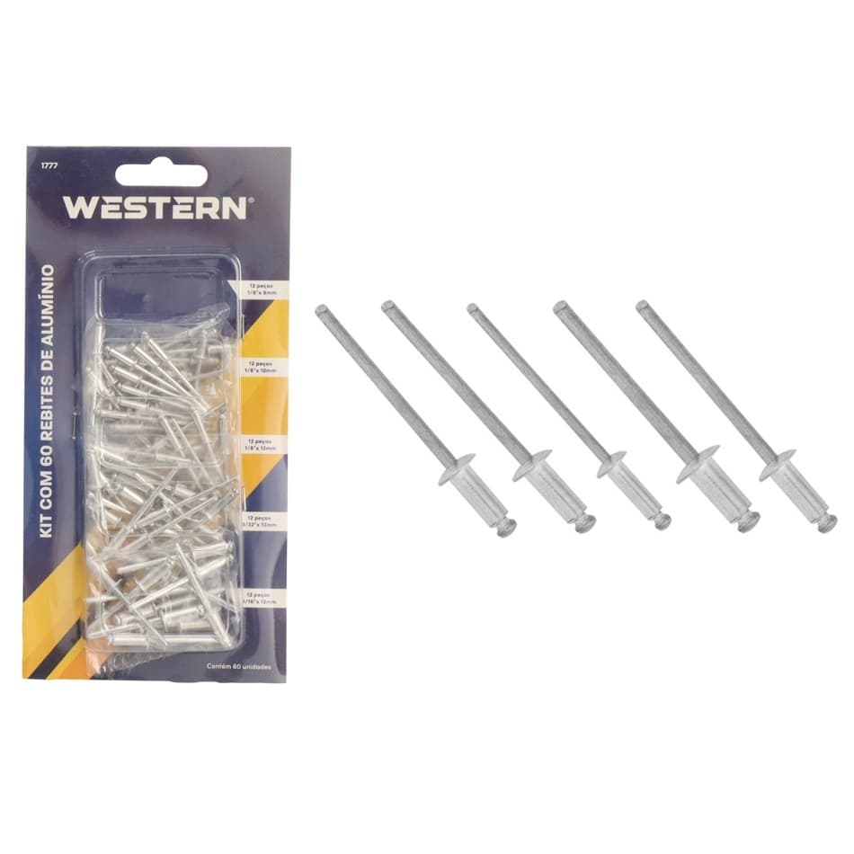 Jogo Kit De Rebite Alumínio Pop Repuxo Com 60 Peças Tamanho Variados Western