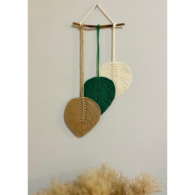 Trio de Folhas em Macramê - Decoração Boho Chic - Decoração Artesanal