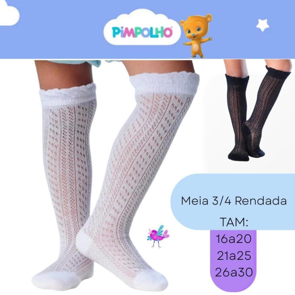 Meia 3/4 BRANCA RENDADA festa Pimpolho