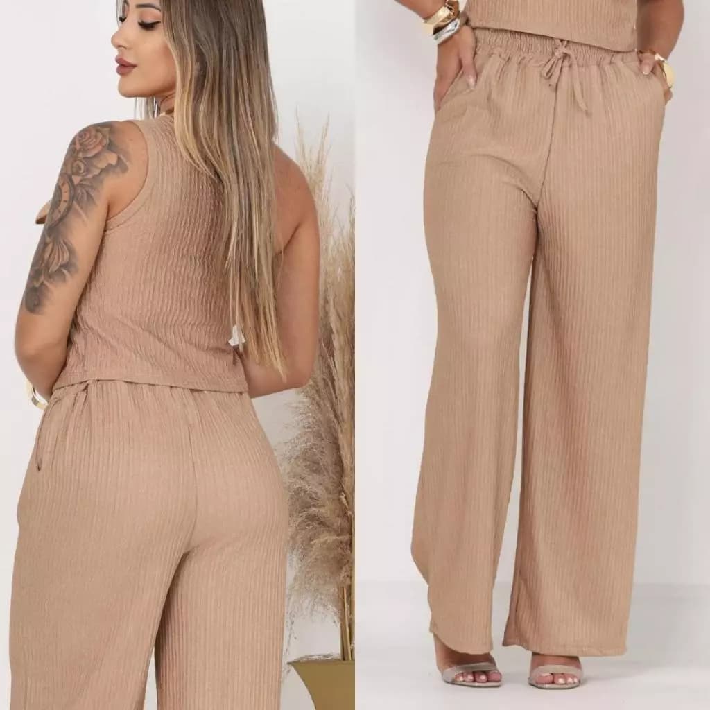 Calça Anarruga Feminina Pantalona | Cintura Alta com Elástico e Bolsos Laterais