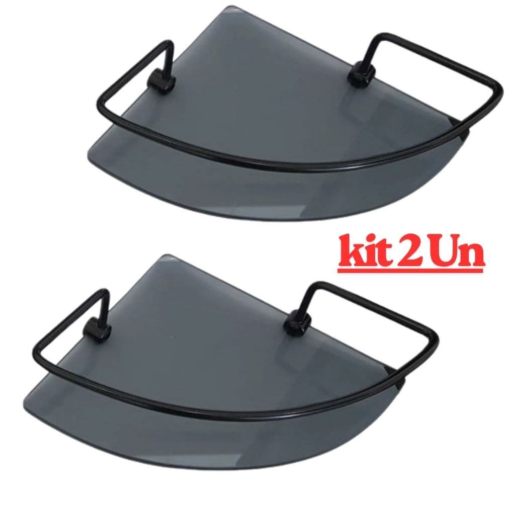 Porta Shampoo Para Banheiro Suporte De Vidro Fumê 6mm Canto PRETO FOSCO Kit 2 Unidades