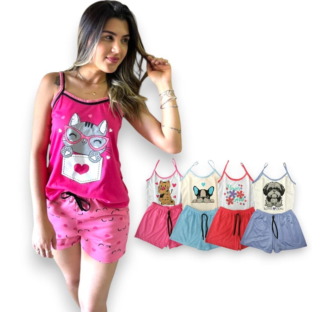 Baby Doll  Feminino de Acinha Pijama Feminino Roupa de dormir Short Doll