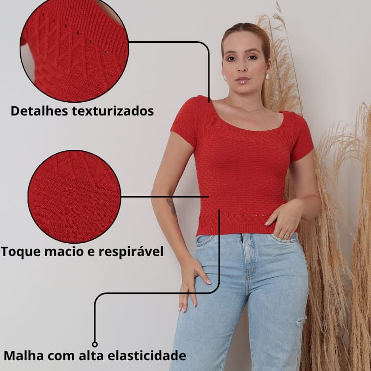Blusa Feminina Manga Curta Tricot Modal Decote Quadrado Justa Moda Casual Tendência Verão