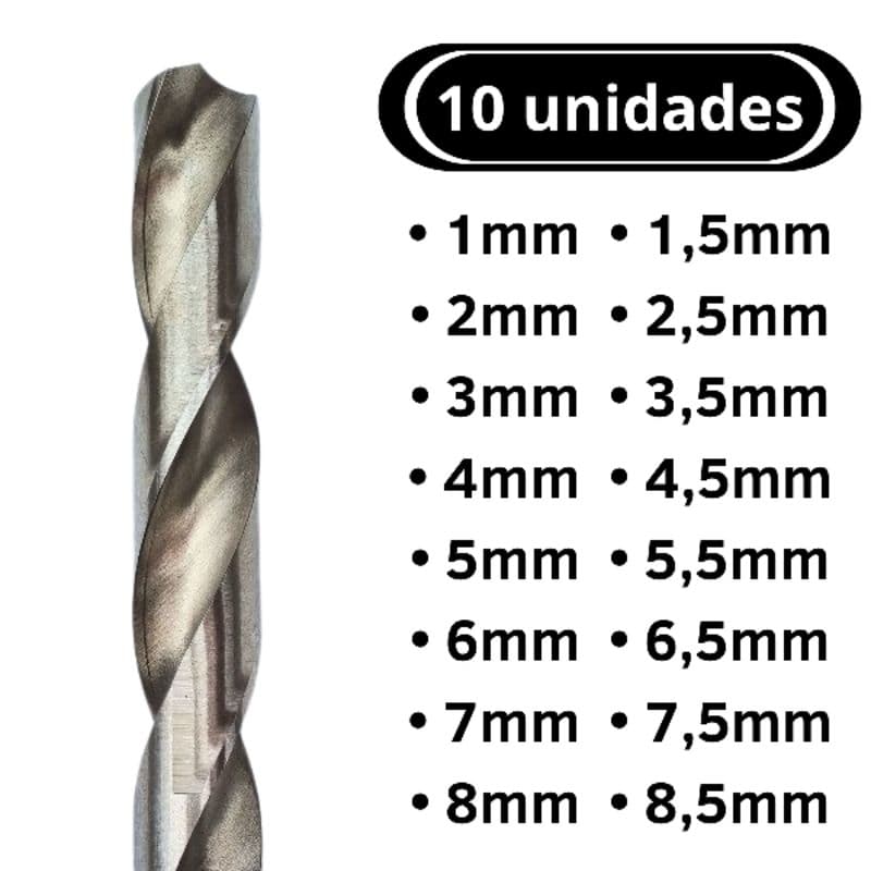 Jogo de brocas para ferro e aço | kit de brocas aço rápido | brocas HSS 10 unidades
