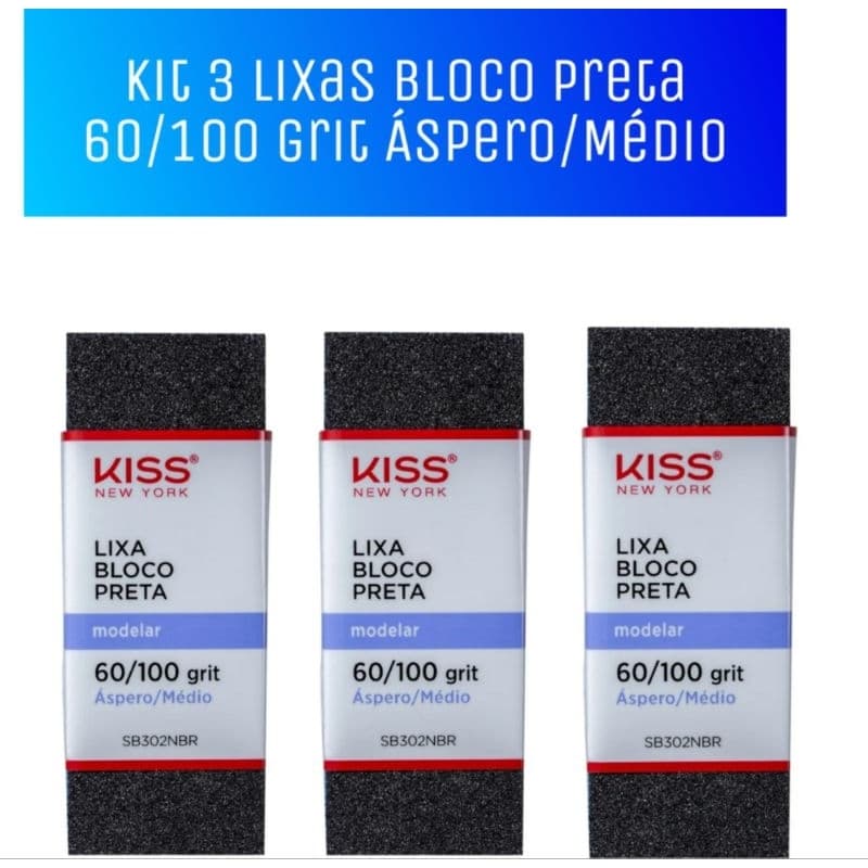 Lixa Kiss Bloco Preta Modelar 60/100 grit Áspero/Médio 3 unidades
