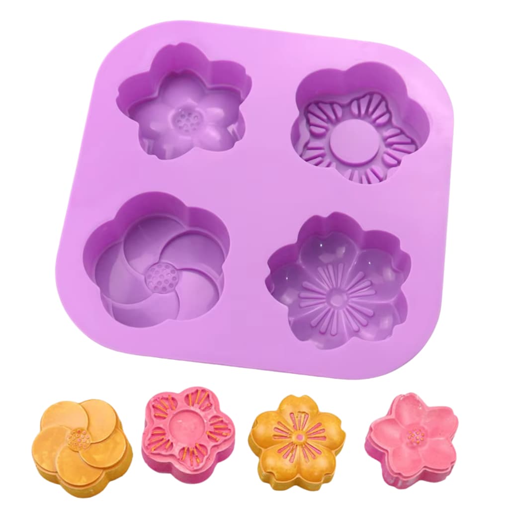 Molde De Silicone Sabonete Flores 50g com 4 Cavidades Forma Silicone Sabão Vela Artesanal