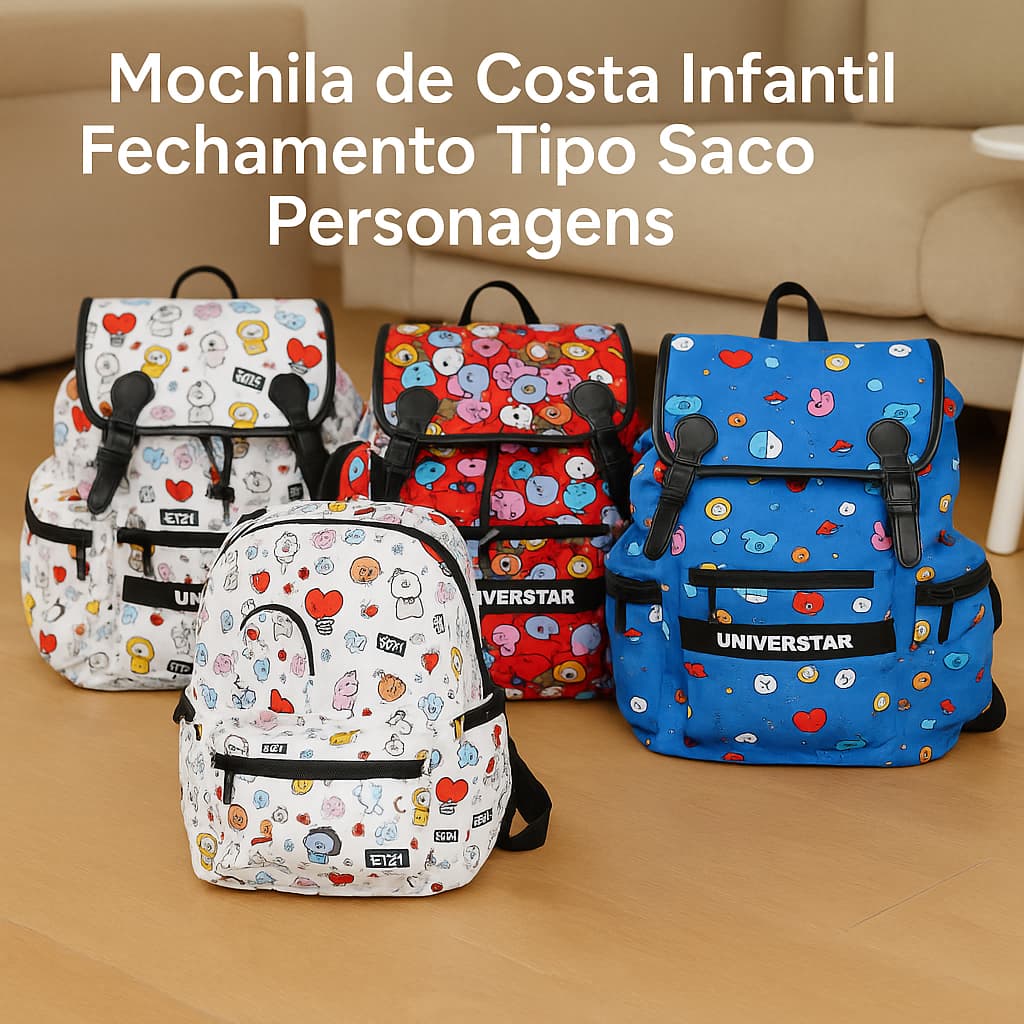 Mochila Infantil Fechamento Tipo Saco Escolar Personagens Unissex Passeio Academia