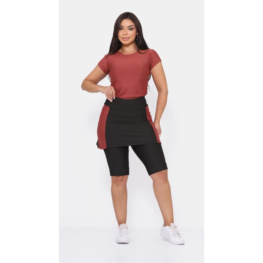 Conjunto Moda Evangélica Fitness Com Bolso Suplex Bicolor