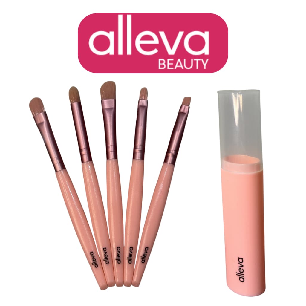 Kit 5 Pincéis de Maquiagem com Porta-Pincel Alleva | Rosto e Olhos