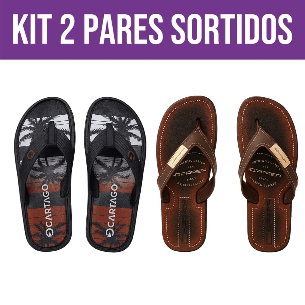 Combo 2 Chinelo Sandália Masculino Confortável Borracha Antiderrapante Resistente Leve Macio Cartago