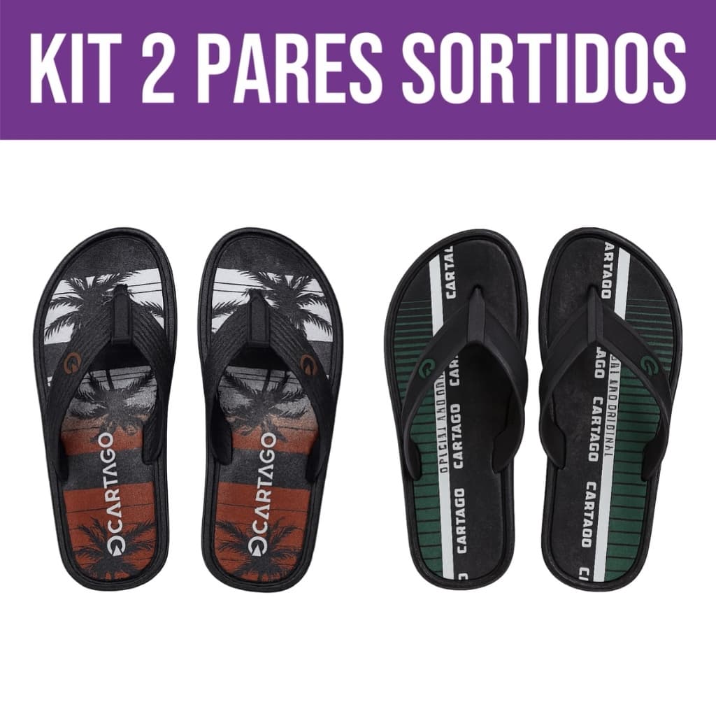 Kit 2 Chinelo Sandália Antiderrapante Confortável Borracha Resistente Macio Casual Leve Cartago