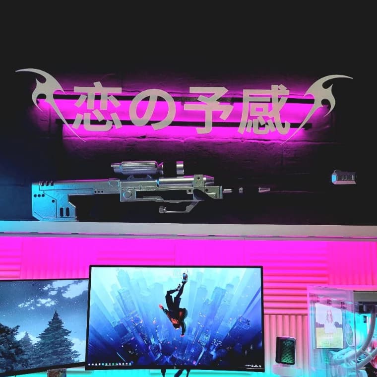 Decoração Setup Gamer Letreiro Escrita Japonesa Cyberpunk (SEM OS LEDS!)
