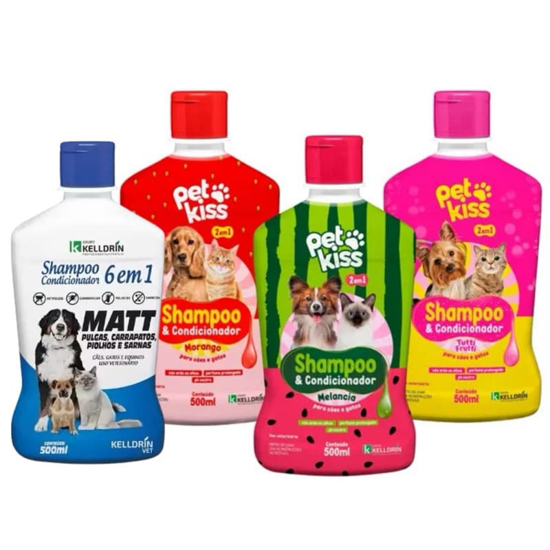 6 EM 1 - Shampoo, Condicionador, Pulguicida, Carrapaticida, sarnicida e pilhocida / 2 em 1 Kelldrin