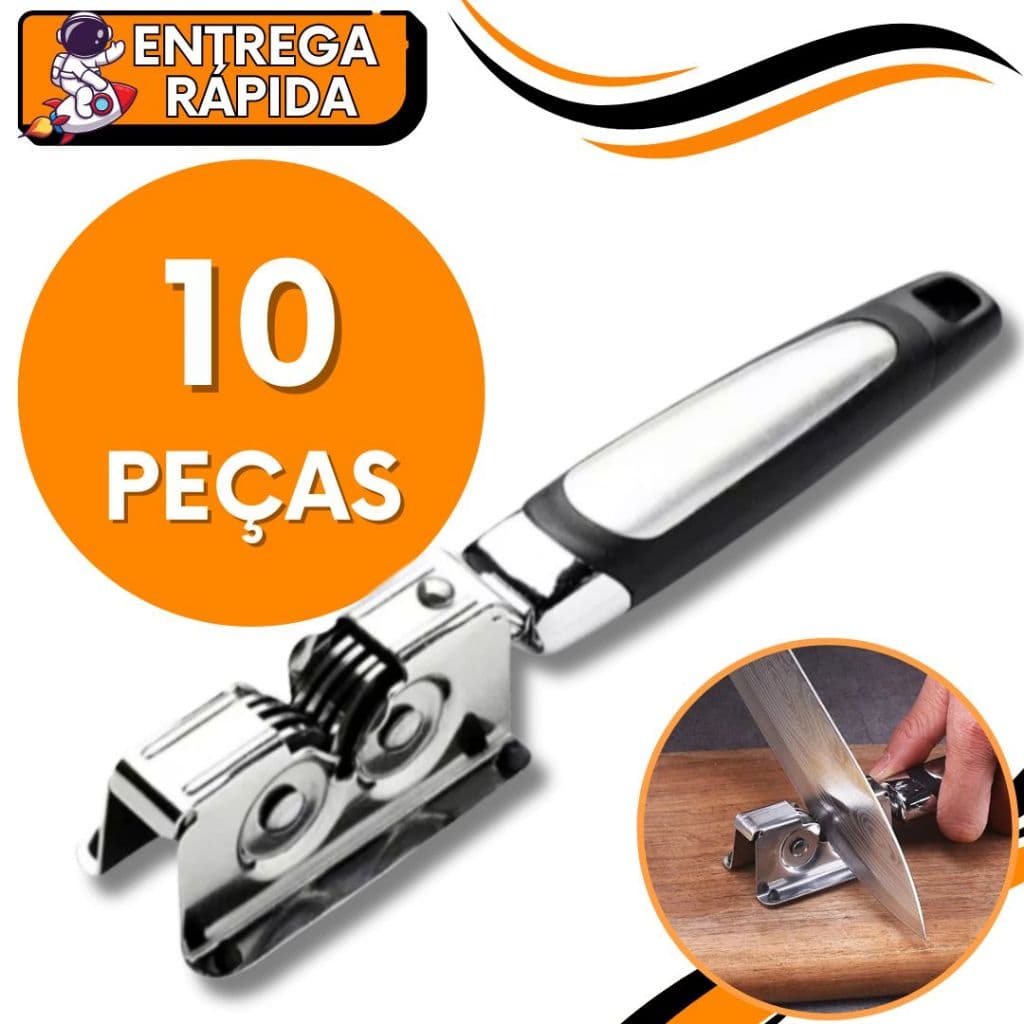 KIT JOGO 10 Afiador e Amolador de Facas e Tesouras Profissional | Corte Preciso e Aço Inox Reforçado Casa Restaurante
