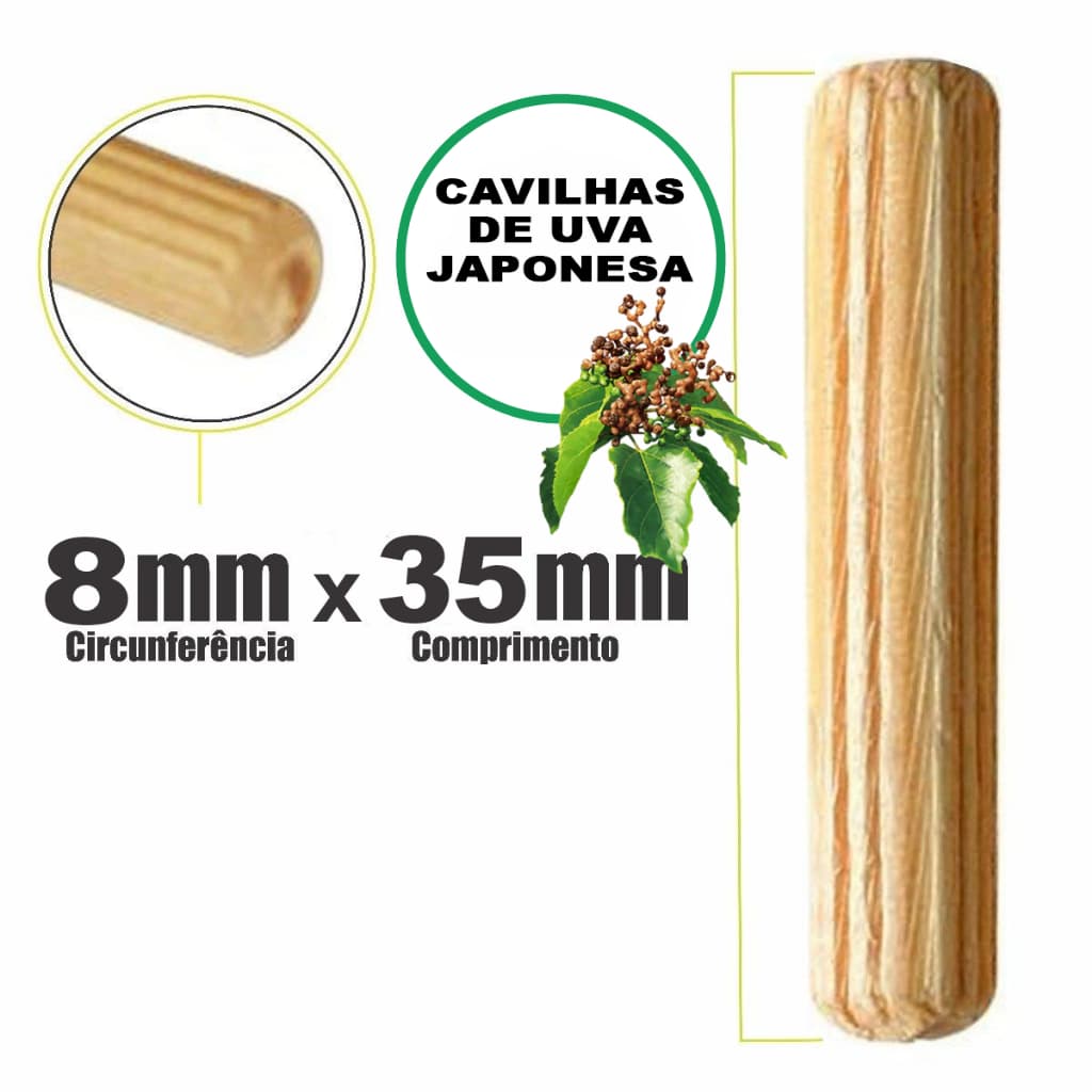 CAVILHA Tarugo Pino Tapa Furo de Madeira 8x35mm de Uva Japonesa PREMIUM pack com 20, 50 e 100 und