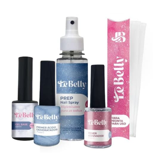 Kit Preparação Alongamento de Unhas - Fibra, Gel Base, Prep e Primers - Lê Belly