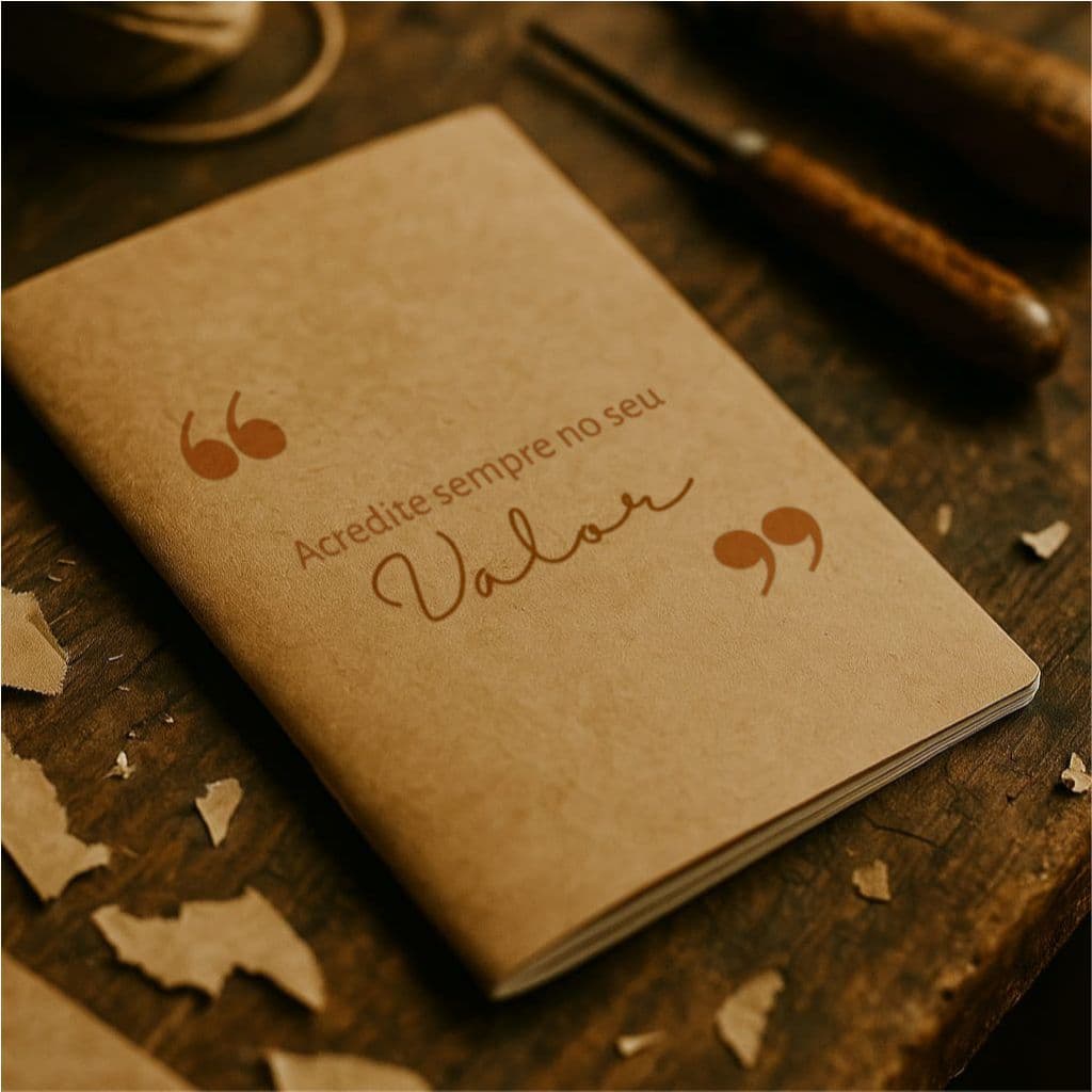 Caderno kraft 14x20 cm 30 folhas sem linhas grampeado frases motivacionais unitário ou kit com 3 modelos
