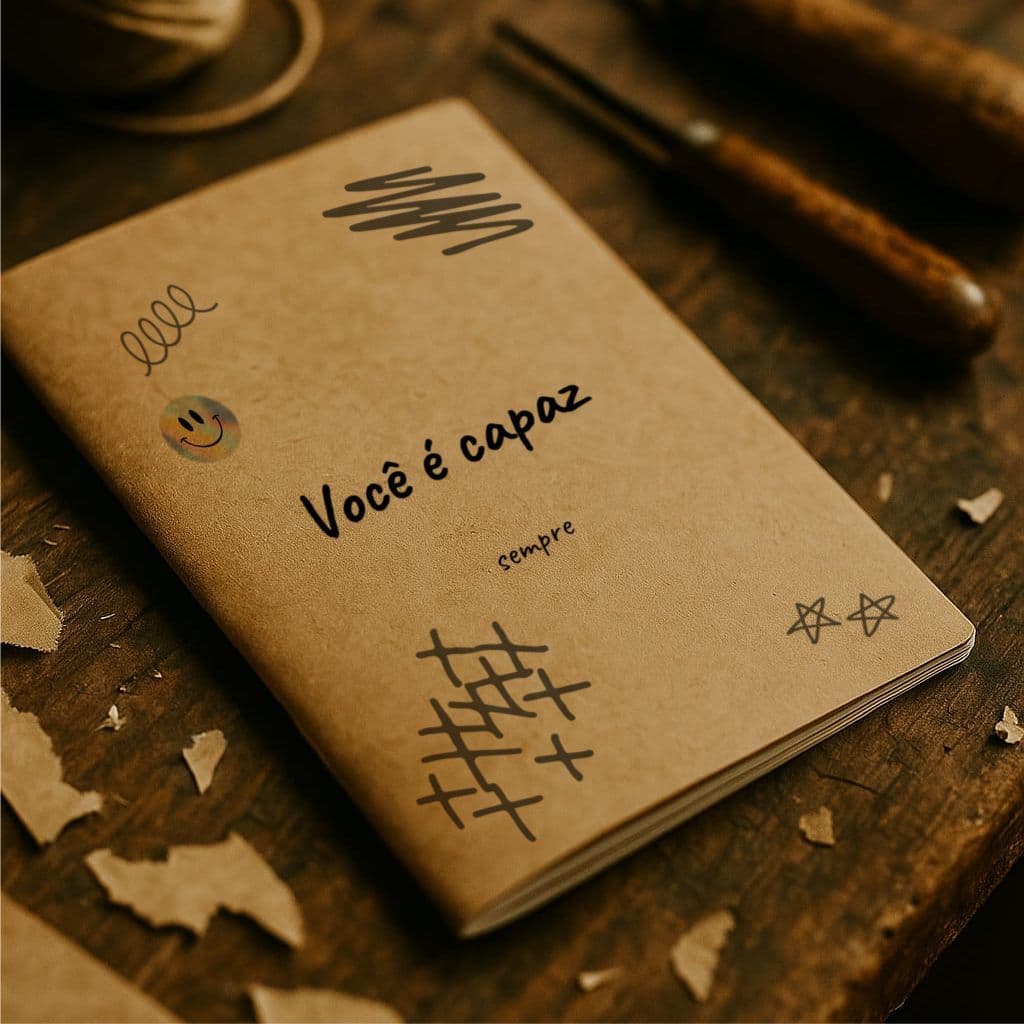 Caderno kraft 14x20 cm 30 folhas sem linhas grampeado frases motivacionais unitário ou kit com 3 modelos