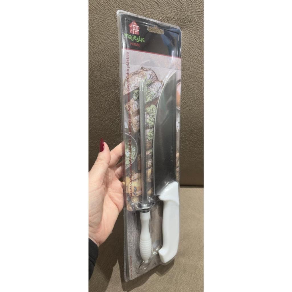 Faca e Chaira Amolador Afiador Inox Branco