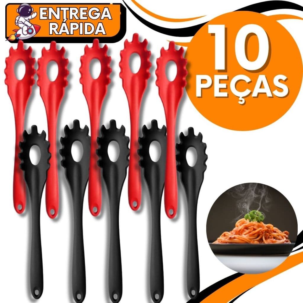 KIT JOGO 10 PEGADOR de MASSA Macarrão Silicone Grande 28,5 cm Resistente Profissional Utensilio Casa Restaurante Buffet