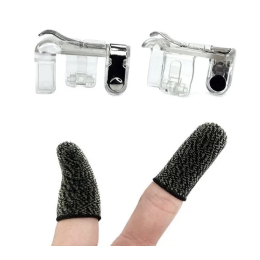 Kit 1 Par Luva De Dedo Gamer + 1 Par Gatilhos L1 R1 Celular Free Fire Call of Duty Pubg