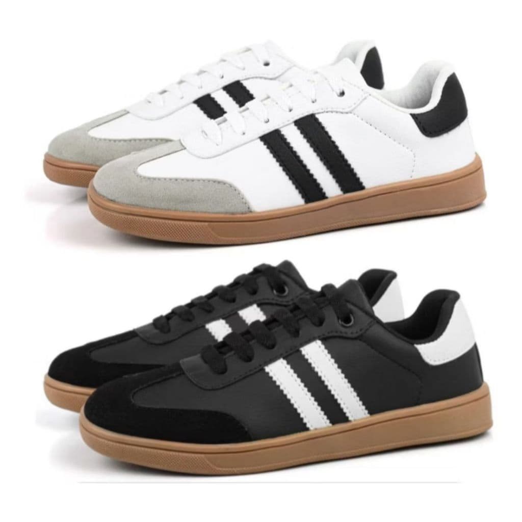 Kit 2 Pares de Tenis Feminino Casual Retro Estiloso de Solado Leve Confortavel Super Macio Dia A Dia Top + Cinto