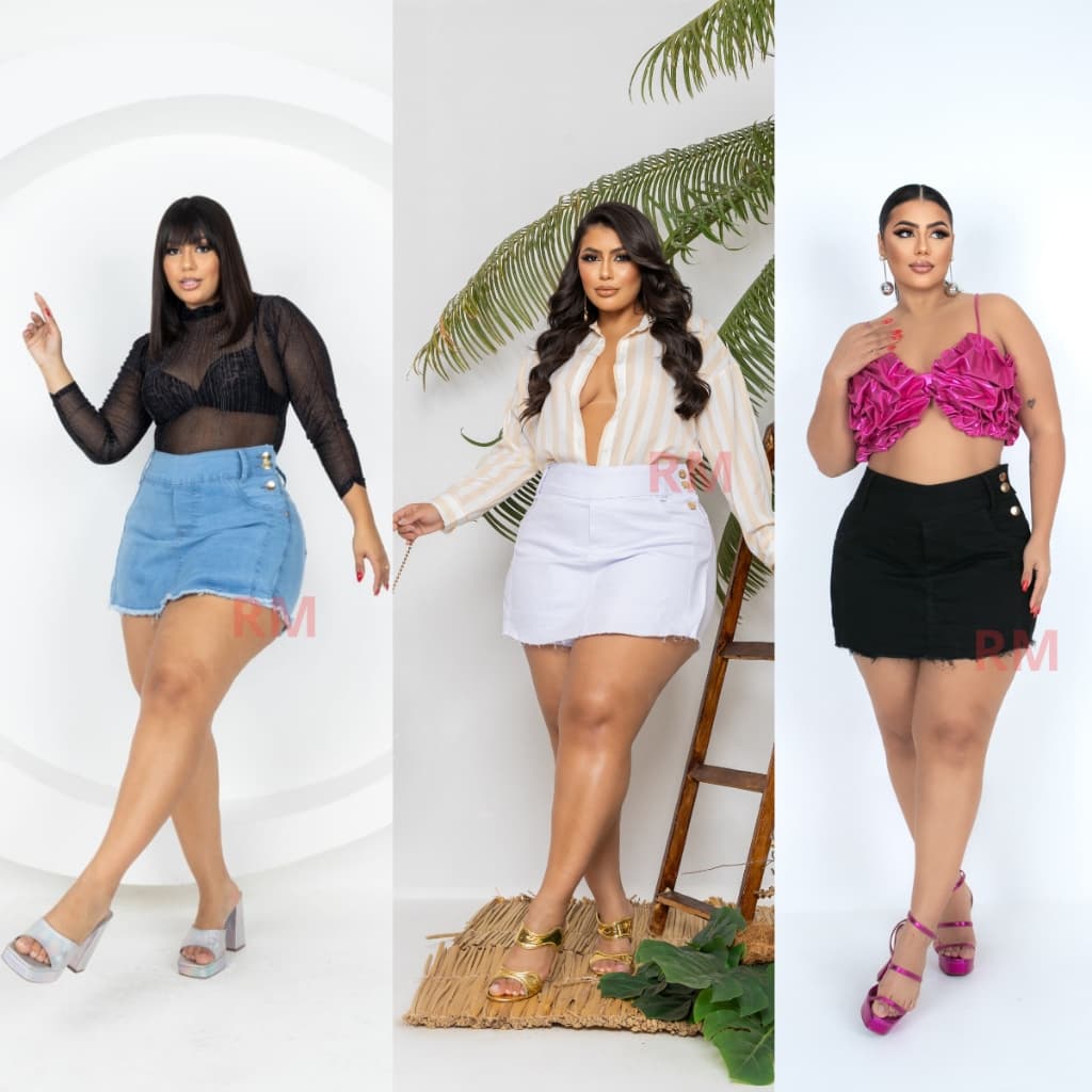 Roupa Feminina Shorts Saia Jeans Feminino Plus Size C/ Lycra cintura alta moda feminina