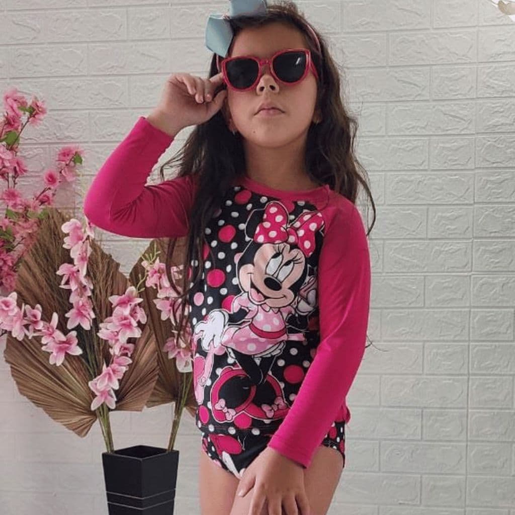 conjunto de banho proteção solar UV  de personagem pra meninas de 1 ao 8 anos moda praia  piscina