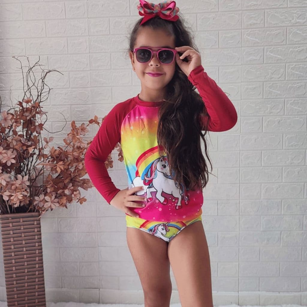 blusa  manga comprida e calcinha conjunto de proteção UV pra menina tamanhos 2 ao 8