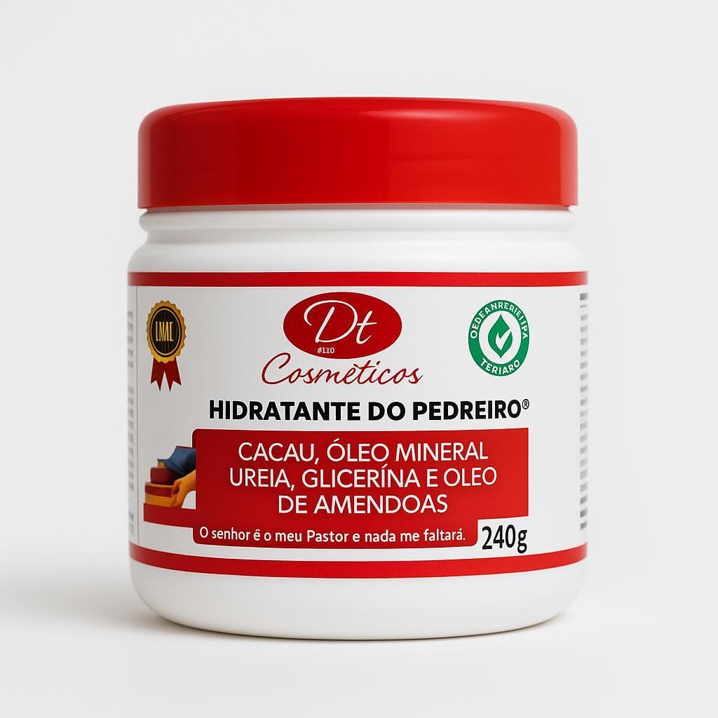 Creme do Pedreiro 240g para Pés com Rachaduras, Mãos e Cotovelos Ressecados com Ureia,Glicerina OLeo de Amendoas