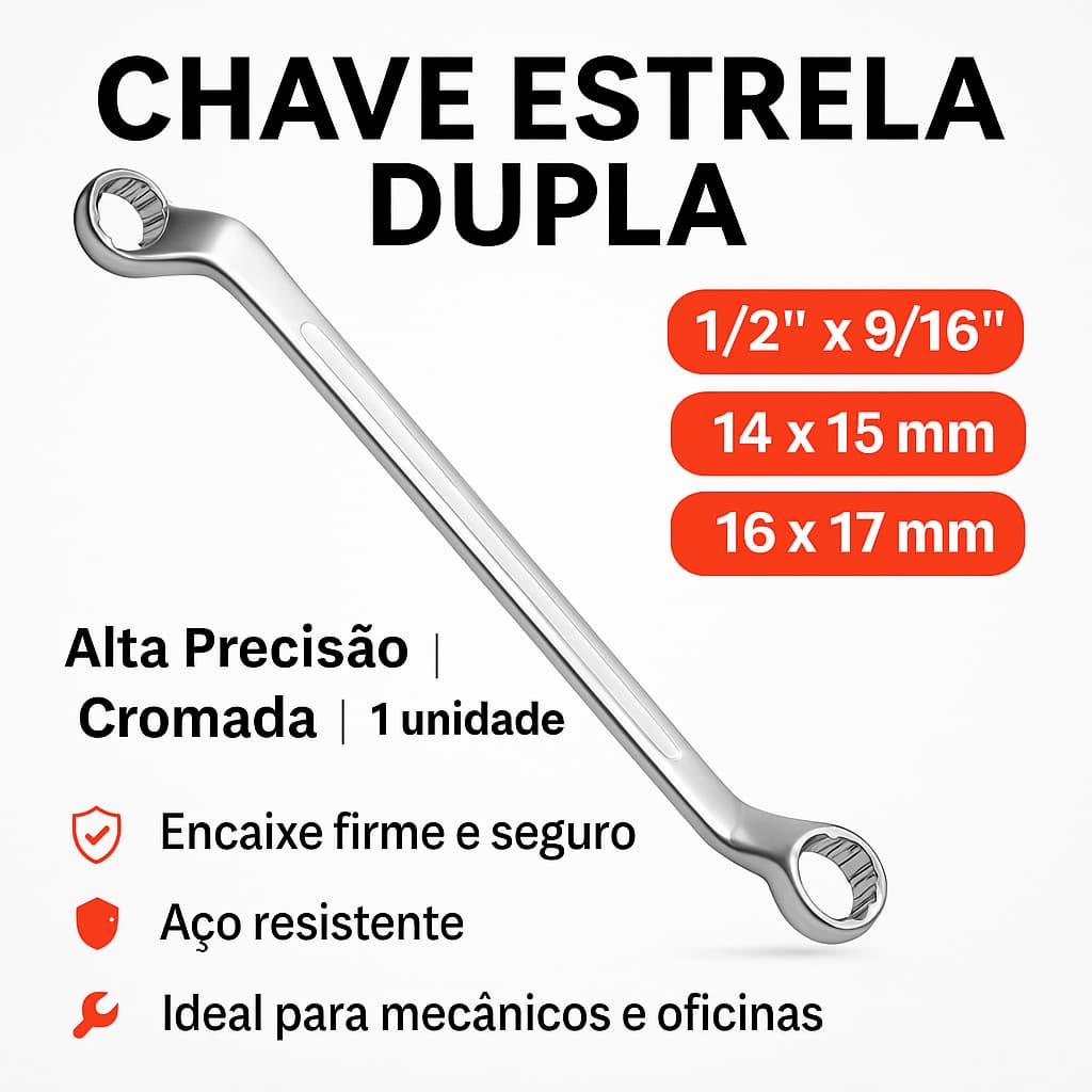 Chave Estrela Dupla Cromada – Alta Precisão – Vários Tamanhos