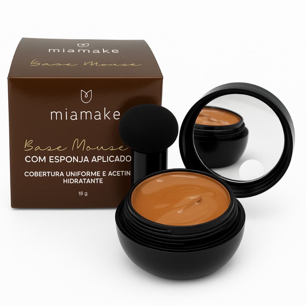Base Mousse MiaMake 18g com Esponja e Espelho – Cobertura Uniforme