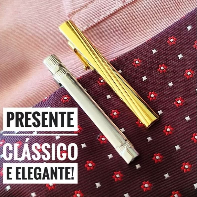 PRENDEDORES DE GRAVATA KIT COM 2 UN.(PRATEADO e DOURADO) 5CM  INOXIDÁVEIS ESTILOSOS