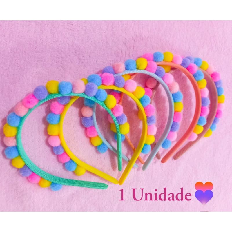 Uma Unidade de Tiara Arquinho Com Pompons Coloridos Diadema Acessório de Cabelo Infantil Menina Unidade