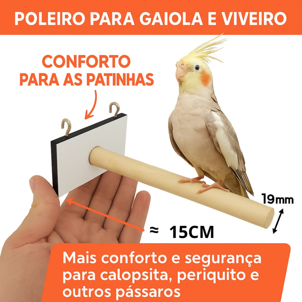 Poleiro para Gaiola e Viveiro 19mm –Conforto e Segurança para Pássaros | Calopsita, Periquito e Aves